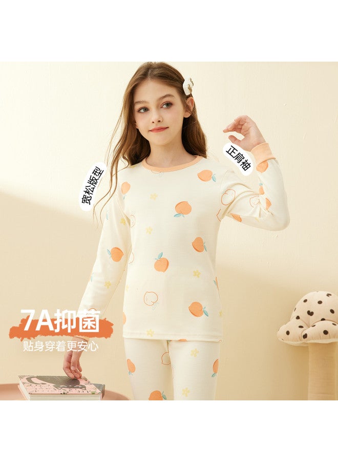 ASK JUNIOR A Antibacterial Children's Pajamas Girls Thermal Underwear Children's Underwear Set Pure Cotton Homewear - Image 3
