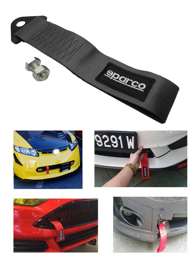 Generic Universal  Towing Strap Belt For Front Or Rear Bumper Hook - Black - Image 2