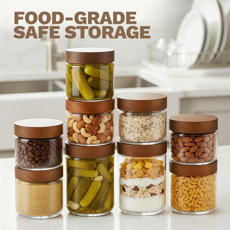 Bumobum 8 oz Glass Mason Jars with Lids, Small Glass Container with Acacia Wood Airtight Lid, Wide Mouth Canisters for Chia Pudding Loose Tea Coffee Salad Snacks Yogurt Spice, 4-Pack - Image 2
