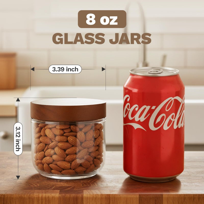 Bumobum 8 oz Glass Mason Jars with Lids, Small Glass Container with Acacia Wood Airtight Lid, Wide Mouth Canisters for Chia Pudding Loose Tea Coffee Salad Snacks Yogurt Spice, 4-Pack - Image 5