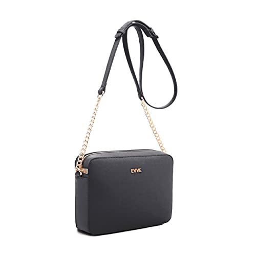 EVVE Women's Saffiano Crossbody Camera Bag Designer Shoulder Purse with Chain and Leather Strap|BK - Image 2