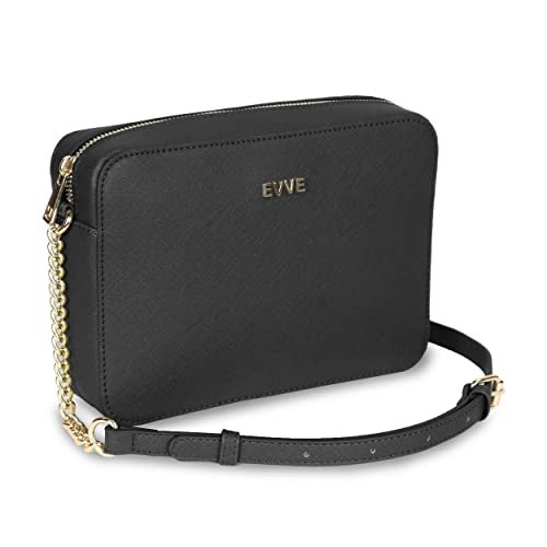 EVVE Women's Saffiano Crossbody Camera Bag Designer Shoulder Purse with Chain and Leather Strap|BK - Image 1