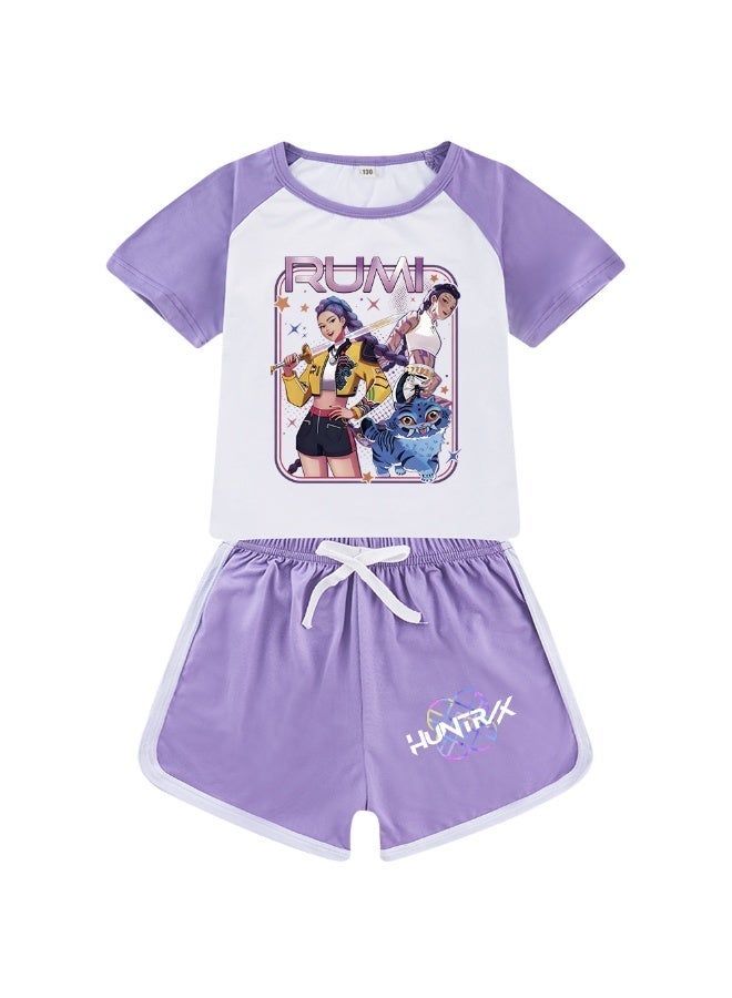 general K-POP Demon Hunters Rumi Printed Pajamas Set Short Sleeve Top & Shorts Multiple Sizes Soft Loungewear for Fans - Image 1