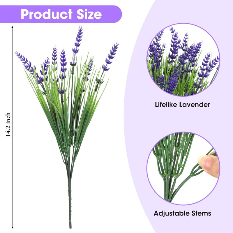 Bassion Artificial Flowers for Outdoors, 24 Bundles Fake Lavender Flowers UV Resistant Plastic Plants Faux Purple Monkey Grass for Home Porch Garden Window Box Indoor Outdoor Decorations - Image 2
