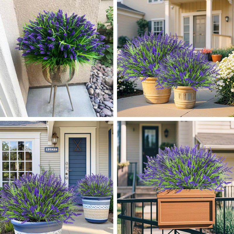 Bassion Artificial Flowers for Outdoors, 24 Bundles Fake Lavender Flowers UV Resistant Plastic Plants Faux Purple Monkey Grass for Home Porch Garden Window Box Indoor Outdoor Decorations - Image 3