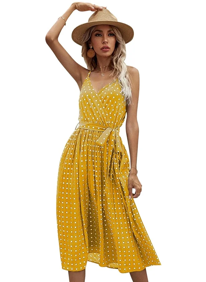 يونيكي Yellow Polka Dot Print Mini Dress