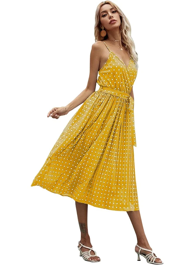 يونيكي Yellow Polka Dot Print Mini Dress