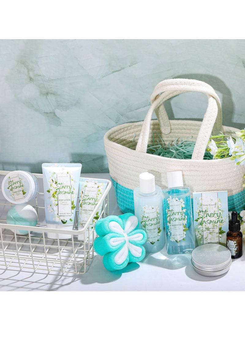 BODY & EARTH 8 Pcs Bath Set with Jasmine Scented, Includes Bubble Bath, Shower Gel, Milk Lotion & Butter, Hand Soap and More, Bath Gifts Set for Women  - Image 5