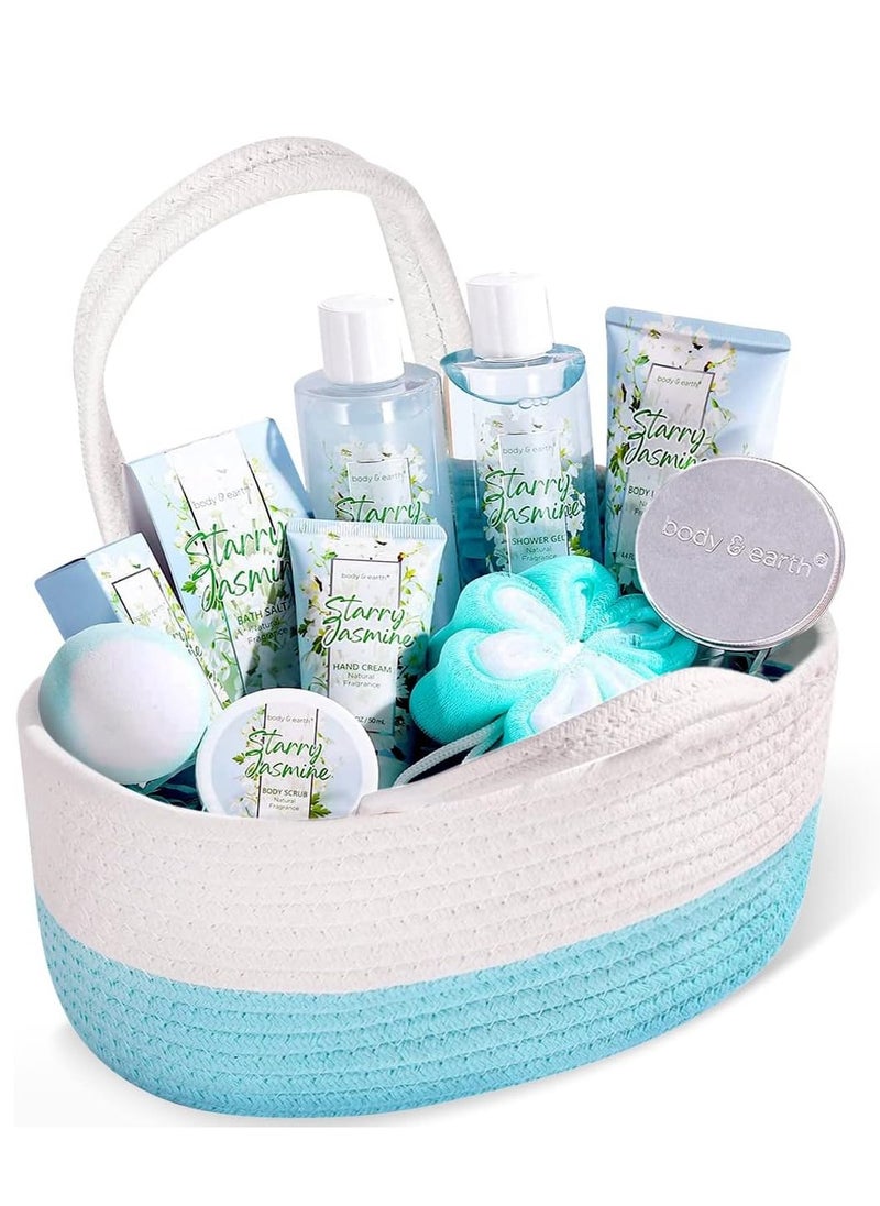 BODY & EARTH 8 Pcs Bath Set with Jasmine Scented, Includes Bubble Bath, Shower Gel, Milk Lotion & Butter, Hand Soap and More, Bath Gifts Set for Women  - Image 1