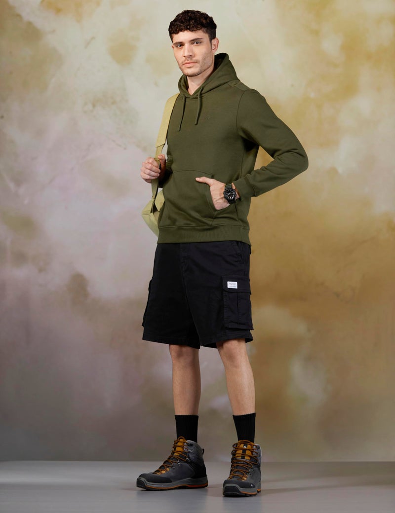 Wildcraft Men Sierra Solid Cotton Blend Hooded Casual Sweatshirt, Full Sleeve - Regular fit, Olive Green, Extra Large - Image 2