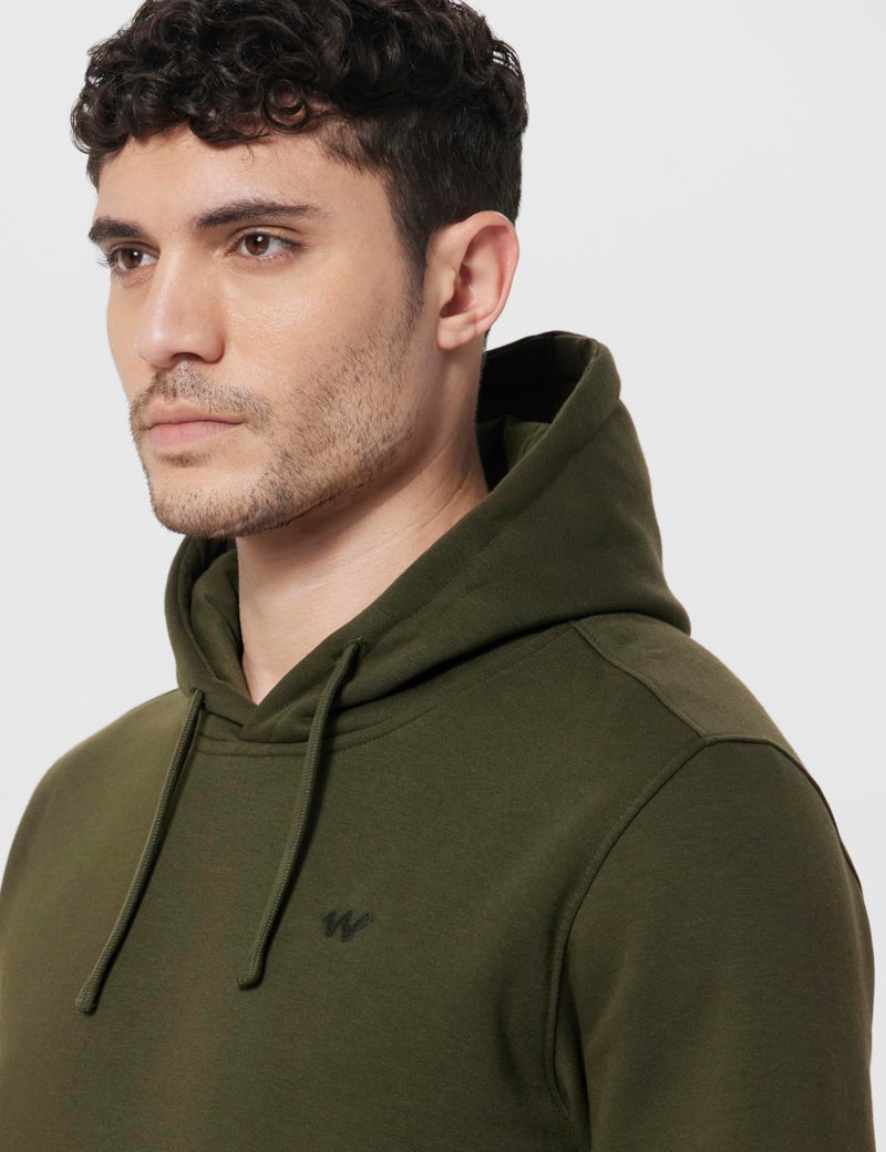 Wildcraft Men Sierra Solid Cotton Blend Hooded Casual Sweatshirt, Full Sleeve - Regular fit, Olive Green, Extra Large - Image 4