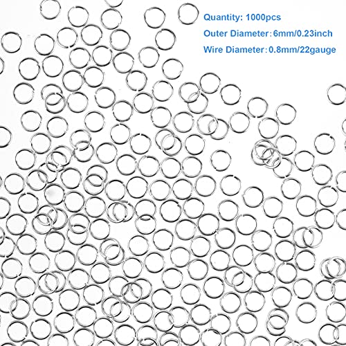 WUBOECE 6mm Open Jump Rings Jewelry DIY Findings for Choker Necklaces Bracelet Making, Silver, 1000 PCS - Image 2
