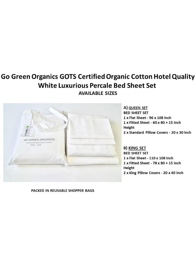 GO GREEN ORGANICS Organic Cotton Crisp Percale Bedding Sheet Set - Luxury Hotel Quality Bed Set - GOTS Certified - White - Deep Pocket - Easy Care - Queen - Image 3