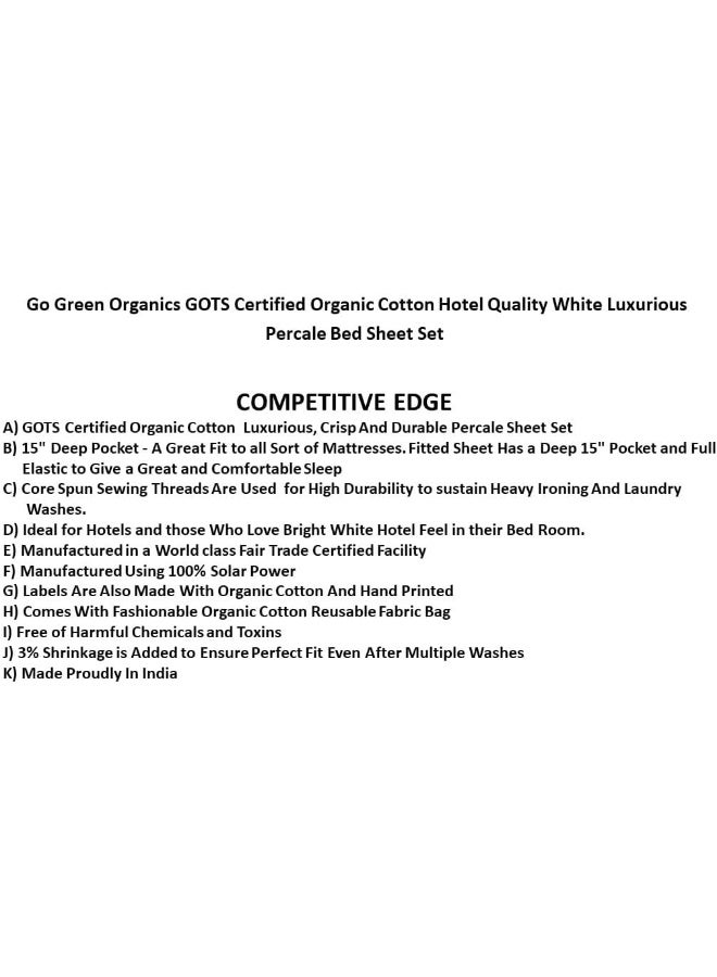 GO GREEN ORGANICS Organic Cotton Crisp Percale Bedding Sheet Set - Luxury Hotel Quality Bed Set - GOTS Certified - White - Deep Pocket - Easy Care - Queen - Image 4