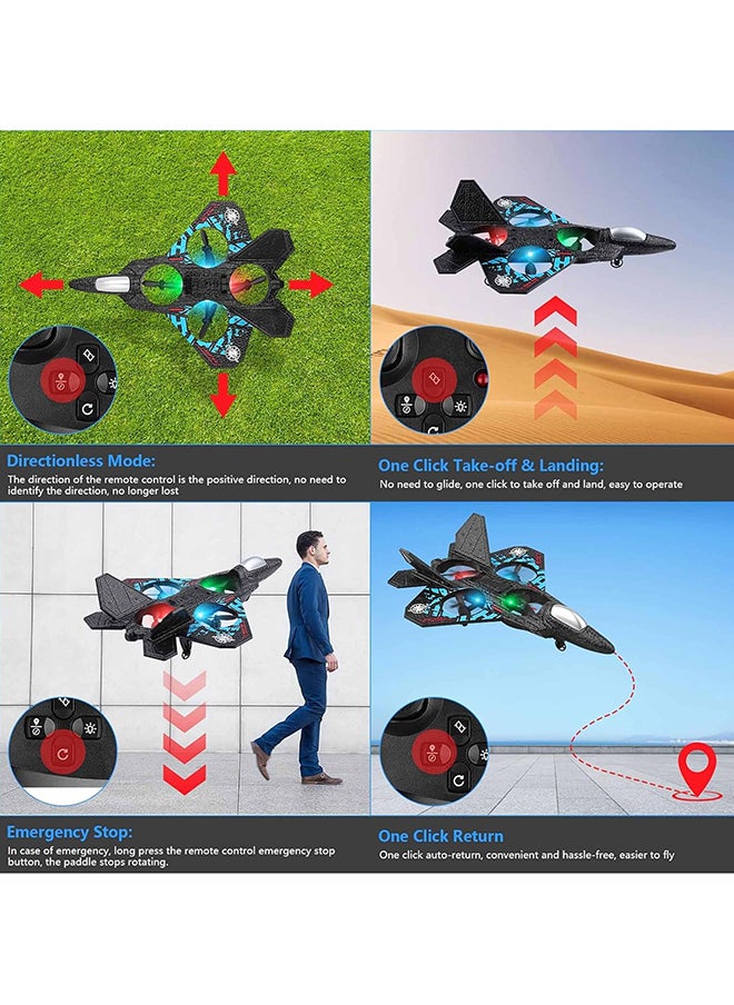 RC Aeroplane 2.4GHz Remote Control Quadcopter Floating Fighter Plane – RTF Airplane Toy With Colored Lights And USB Charging, Ideal For Beginners, Kids, And Adults