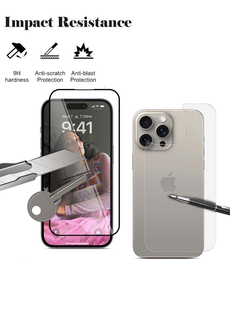 OMAKER Omaker 2 in 1 Super Strong Full Glue Polymer Nano Tempered Glass Screen Protector and Back Film for Apple iPhone 15 Pro Max – 0.33mm Thickness Bubble - Free Installation  - Image 3