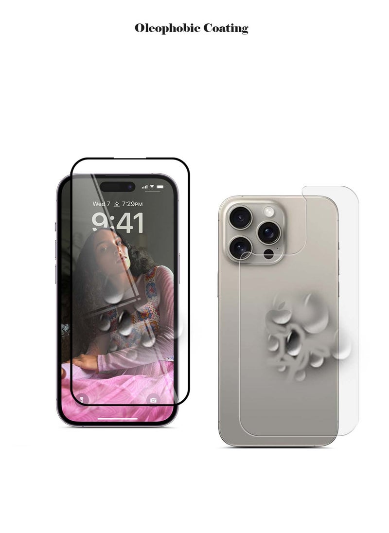 OMAKER Omaker 2 in 1 Super Strong Full Glue Polymer Nano Tempered Glass Screen Protector and Back Film for Apple iPhone 15 Pro Max – 0.33mm Thickness Bubble - Free Installation  - Image 5