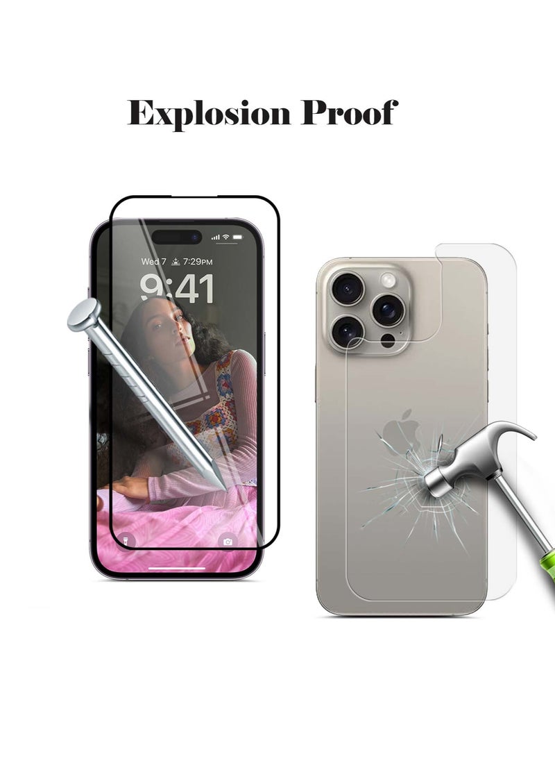 OMAKER Omaker 2 in 1 Super Strong Full Glue Polymer Nano Tempered Glass Screen Protector and Back Film for Apple iPhone 15 Pro Max – 0.33mm Thickness Bubble - Free Installation  - Image 2