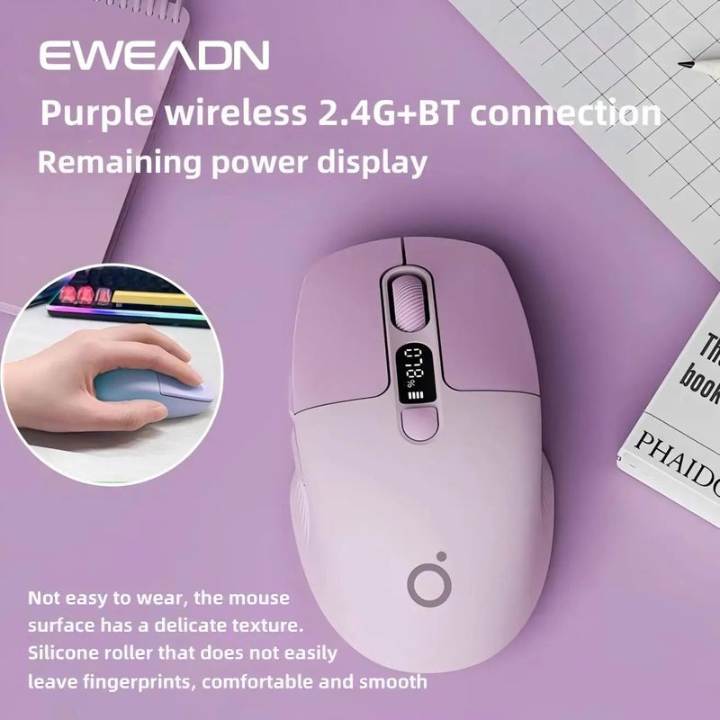 Eweadn Q1 Wireless Silent Mouse Mini Bluetooth Rechargeable Portable with Battery Display for Gaming Office, Purple - Image 1