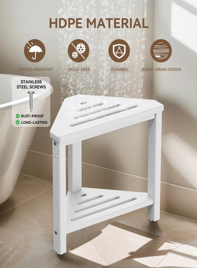 ONSGLM Shower Foot Rest 15in, HDPE Waterproof Shower Stool for Inside Shower, Corner Shower Stool for Shaving Legs with Storage Shelf for Small Space, Shower Step Stool, Plastic Corner Shower Bench, White - Image 4