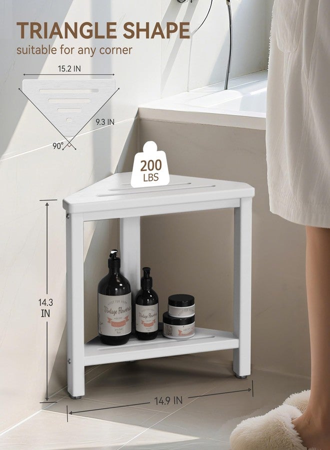 ONSGLM Shower Foot Rest 15in, HDPE Waterproof Shower Stool for Inside Shower, Corner Shower Stool for Shaving Legs with Storage Shelf for Small Space, Shower Step Stool, Plastic Corner Shower Bench, White - Image 3