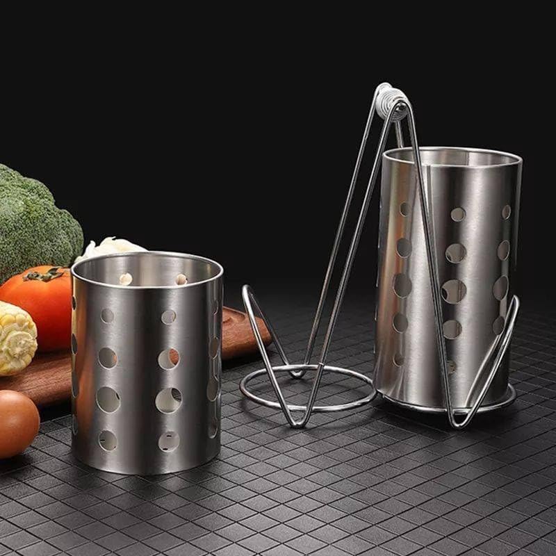 Stainless Steel Utensil Holder with 2 Canisters, Jumbo Size, Draining Caddy for Spoons and Cutlery - Image 4