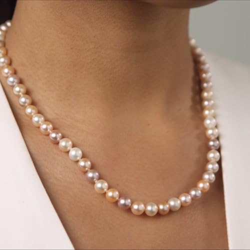 The Pearl Source 7.0-7.5mm Freshwater Pearl Necklace for Women - Pearl Strand Necklace | Multi-Color in 18" Length with Genuine Cultured Pearls - Image 2