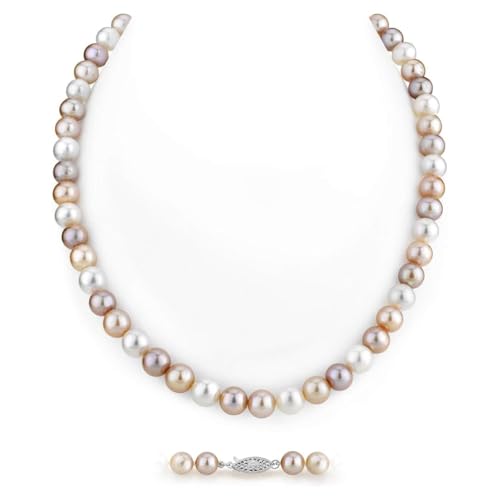 The Pearl Source 7.0-7.5mm Freshwater Pearl Necklace for Women - Pearl Strand Necklace | Multi-Color in 18" Length with Genuine Cultured Pearls - Image 1