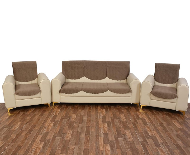 TIB The Intellect Bazaar Quilted Floral Sofa Cover Set of 5 Seater Velvet Sofa Cover 3 Seater and 2 Seater 10 Piece Beige - Image 1