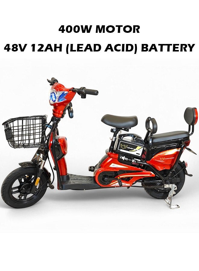 Wind Horse M1 Electric Delivery Bike 400W Motor, 48V 12Ah Battery, 55KM/H Max Speed, Dual Seat, 14 Inches Tires, Front Grocery Basket, Remote Lock Unlock System, Carbon Alloy Frame. 3-Speed Modes E-Bike - Image 2