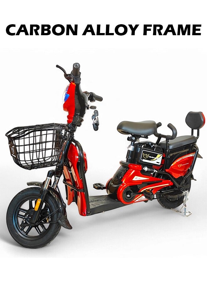 Wind Horse M1 Electric Delivery Bike 400W Motor, 48V 12Ah Battery, 55KM/H Max Speed, Dual Seat, 14 Inches Tires, Front Grocery Basket, Remote Lock Unlock System, Carbon Alloy Frame. 3-Speed Modes E-Bike - Image 5