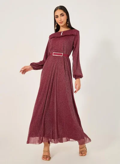 Take Two Shimmer Belted Cuffed Sleeves A-Line Jalabiya