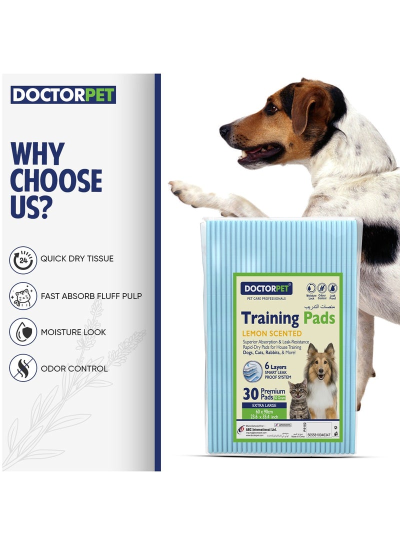 DOCTERPET Doctor Pet Training Pads Lemon 30's (60x90cm) – Extra Large Rapid-Dry Leak-Proof Pads,Scented, 6 Layers Quilted, Superior Absorption, Odor Control, Pet Training for Dogs, Cats, Rabbits - Image 2