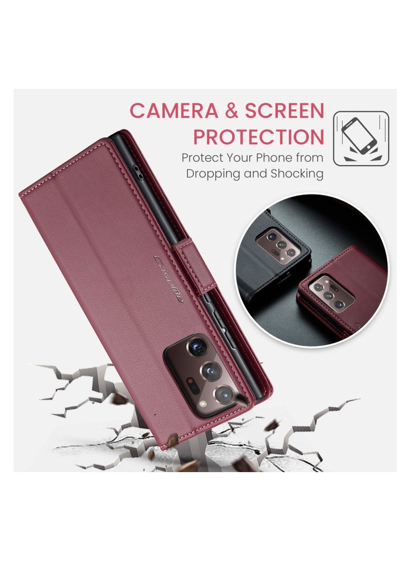 CaseMe Flip Wallet Case For Samsung Galaxy Note 20 Ultra [RFID Blocking] PU Leather Wallet Flip Folio Case with Card Holder Kickstand Shockproof Phone Cover (Red) - Image 4