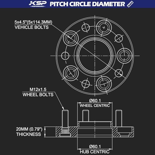 KSP PERFORMANCE KSP 20mm 5x114.3 Hubcentric Wheel Spacers Fit TC XB, ES300 350, GS300 350 430,IS250 300 350,LS400 430 460,RC300 350, Camry Highlander Tacoma(4 pcs 60.1 bore 12X1.5mm) - Image 2