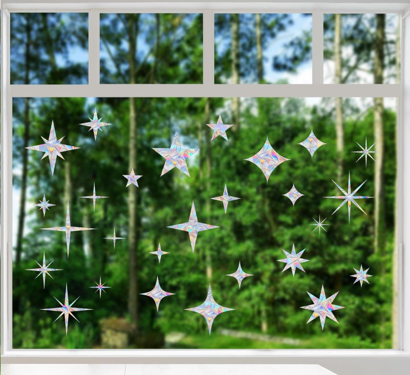 AREAWA 30 Pcs Star Ring Circle Window Clings - Anti-Collision Decals to Save Birds, Non-Adhesive Rainbow Stickers - Image 4