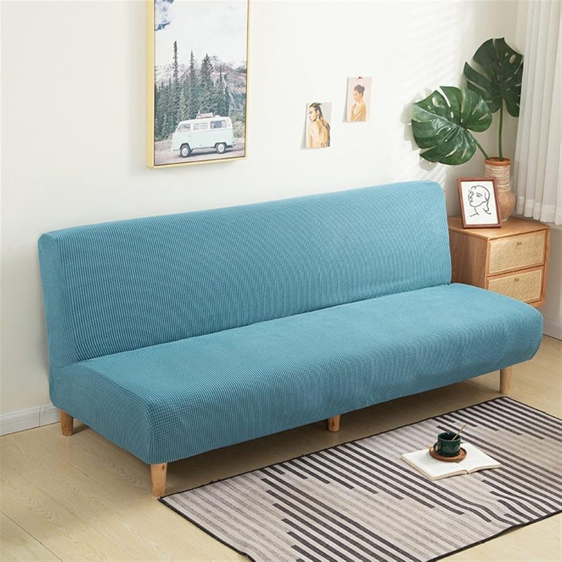 Stretchy Sofa Cover: Blue 120-160cm Pet Hair Resistant - 360° Full Coverage Slipcover for Living Room Families With Pets - Image 1