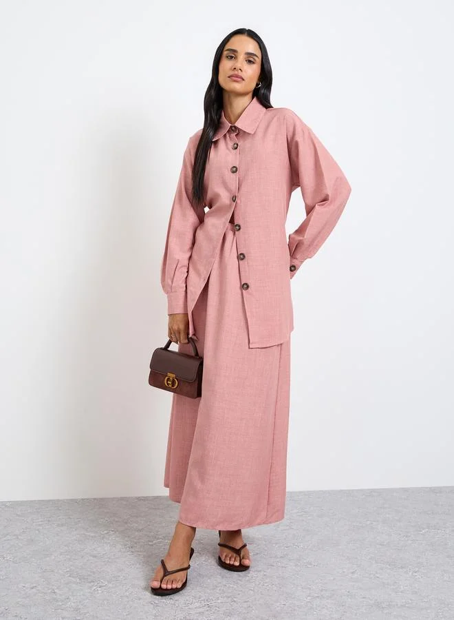 تايك تو Pink Longline Shirt and Skirt Co-Ord Set