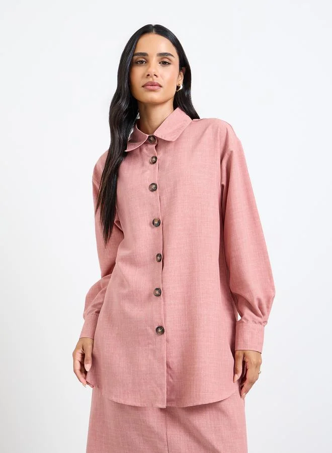 تايك تو Pink Longline Shirt and Skirt Co-Ord Set