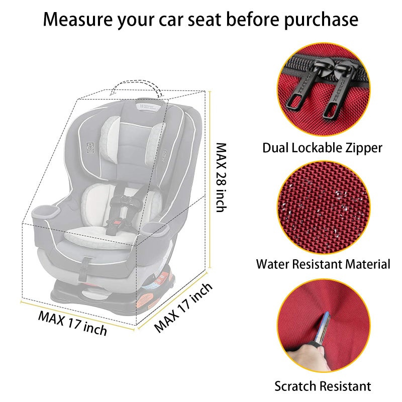 YOREPEK Car Seat Travel Bag, Padded Car Seats Backpack for Air Travel, Heavy Duty Carseat Travel Bag for Airplane, Airport Gate Check Bag (Red) - Image 2