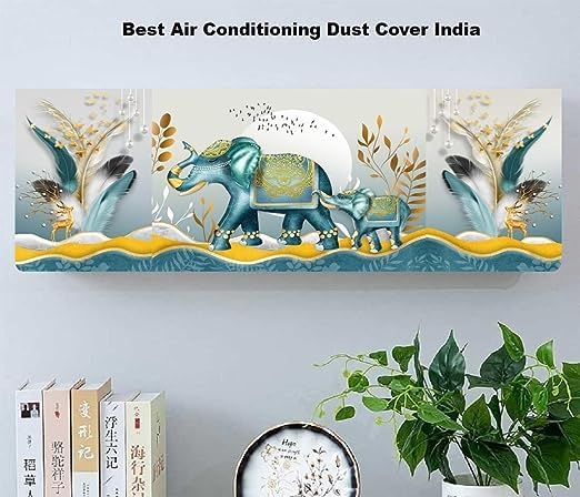 justone choice Elephant New Printed Air Conditioning Dust Cover Folding Designer Ac Cover for Indoor Split Ac, Polyester - Image 2