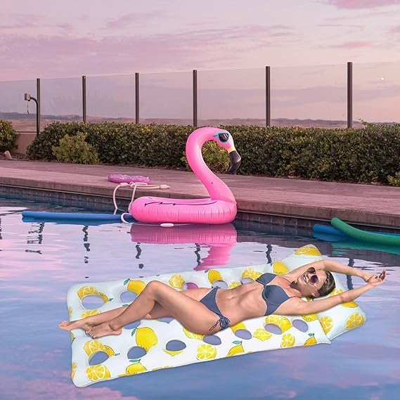 Jukusa Pool Air with Lemon Design – Inflatable Pool Lounger for Adults & Kids, Stylish Lemon Pattern with Cooling Hole, Perfect for Swimming Pool, Beach, and Summer Relaxation (Yellow) - Image 2