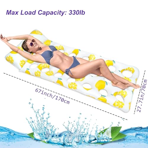 Jukusa Pool Air with Lemon Design – Inflatable Pool Lounger for Adults & Kids, Stylish Lemon Pattern with Cooling Hole, Perfect for Swimming Pool, Beach, and Summer Relaxation (Yellow) - Image 3