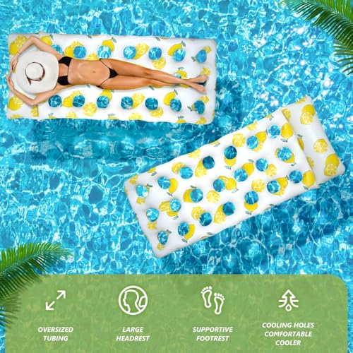 Jukusa Pool Air with Lemon Design – Inflatable Pool Lounger for Adults & Kids, Stylish Lemon Pattern with Cooling Hole, Perfect for Swimming Pool, Beach, and Summer Relaxation (Yellow) - Image 4