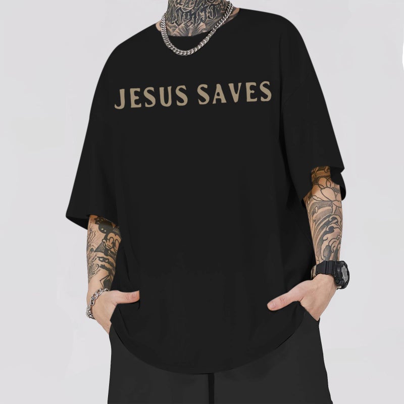 Lubpow Christian Shirts for Men Jesus Saves Shirt Religious Faith Tshirt Inspirational Bible Verse Graphic Tee Tops(Black,M) - Image 2