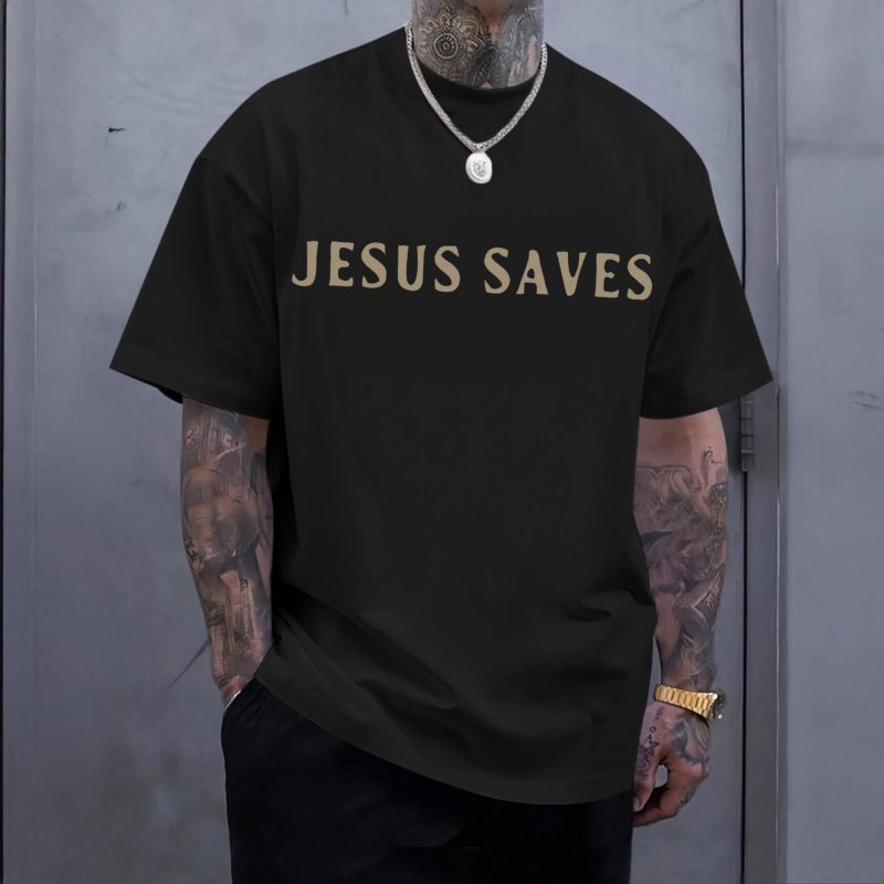 Lubpow Christian Shirts for Men Jesus Saves Shirt Religious Faith Tshirt Inspirational Bible Verse Graphic Tee Tops(Black,M) - Image 3