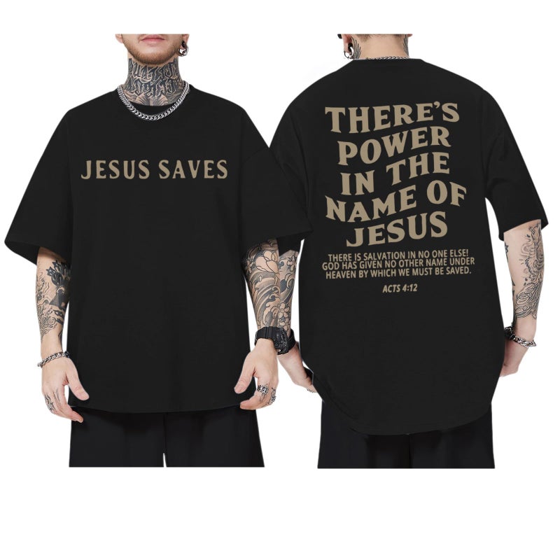 Lubpow Christian Shirts for Men Jesus Saves Shirt Religious Faith Tshirt Inspirational Bible Verse Graphic Tee Tops(Black,M) - Image 1