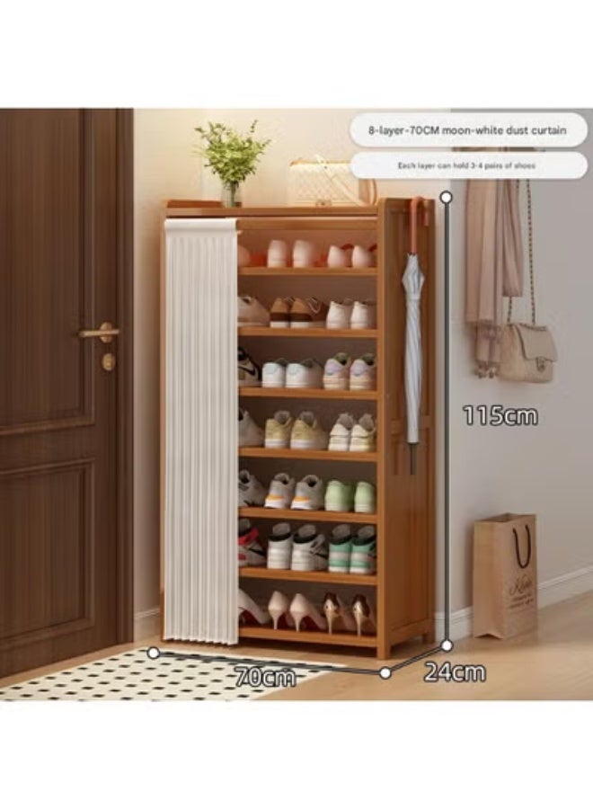 جين فان ل أنا خزانة أحذية، خزانة أحذية من الخيزران، خزانة أحذية مستقلة، خزانة تخزين عصرية ضيقة، مناسبة للممرات وغرف النوم والمداخل. مزودة بستارة غبار - 8 طبقات (بني) - Image 1