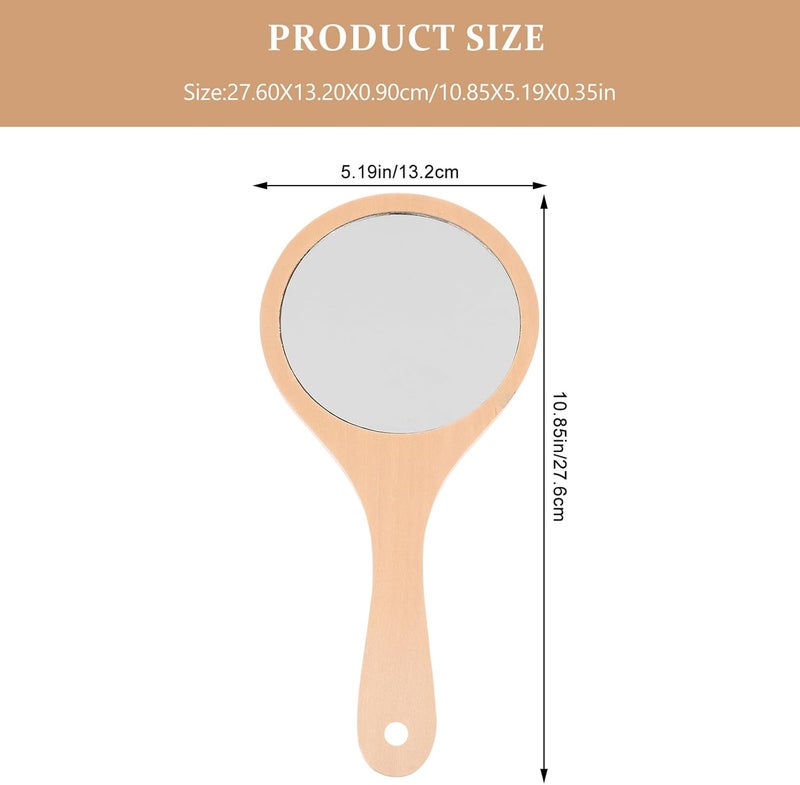 GALPADA Handheld Makeup Mirror Wooden Frame Medium 13.5x28cm Practical Vanity Mirror for Women Salon and Home Use - Image 2