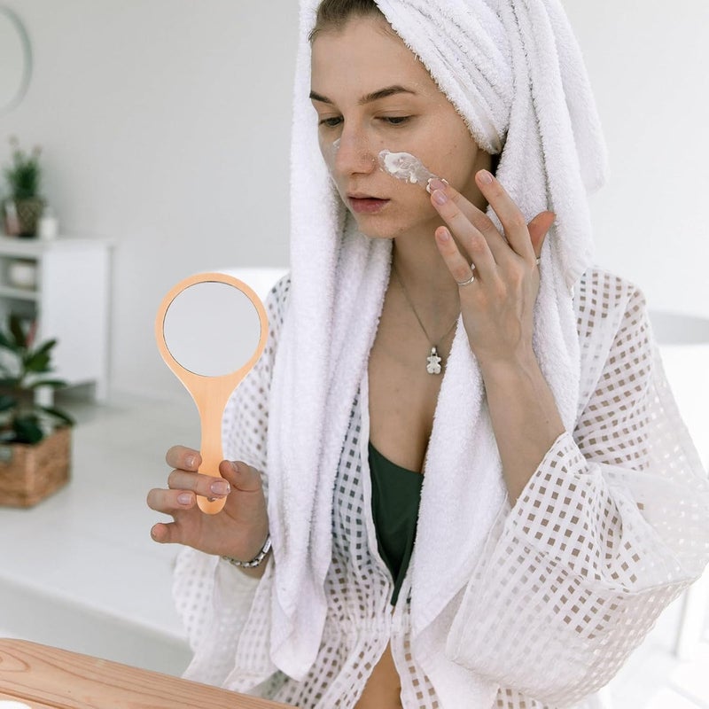 GALPADA Handheld Makeup Mirror Wooden Frame Medium 13.5x28cm Practical Vanity Mirror for Women Salon and Home Use - Image 5
